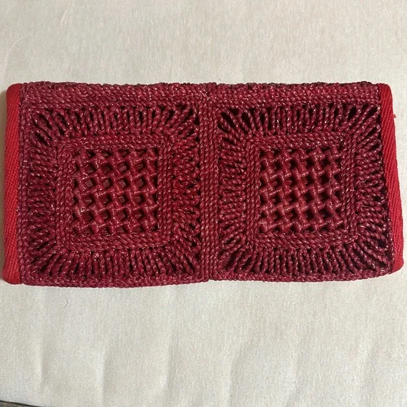 Vintage Purse Italian Made Clutch Red Weaved Straw Lined 70's - Picture 5 of 5